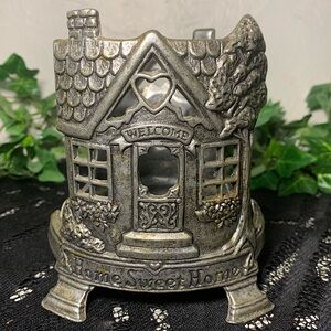 Vintage 1996 Carson Home Sweet Home Pewter Candle Holder for Glass Jar Candles